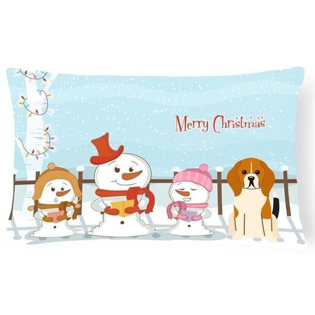 CAROLINES TREASURES Carolines Treasures BB2371PW1216 Merry Christmas Carolers Beagle Tricolor Canvas Fabric Decorative Pillow BB2371PW1216